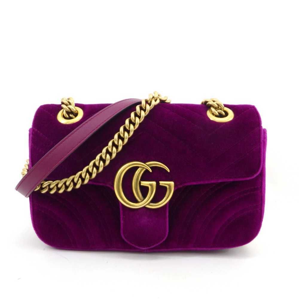 GG Marmont Velvet Velor Quilted Chain  Purple Gold Metal Fittings